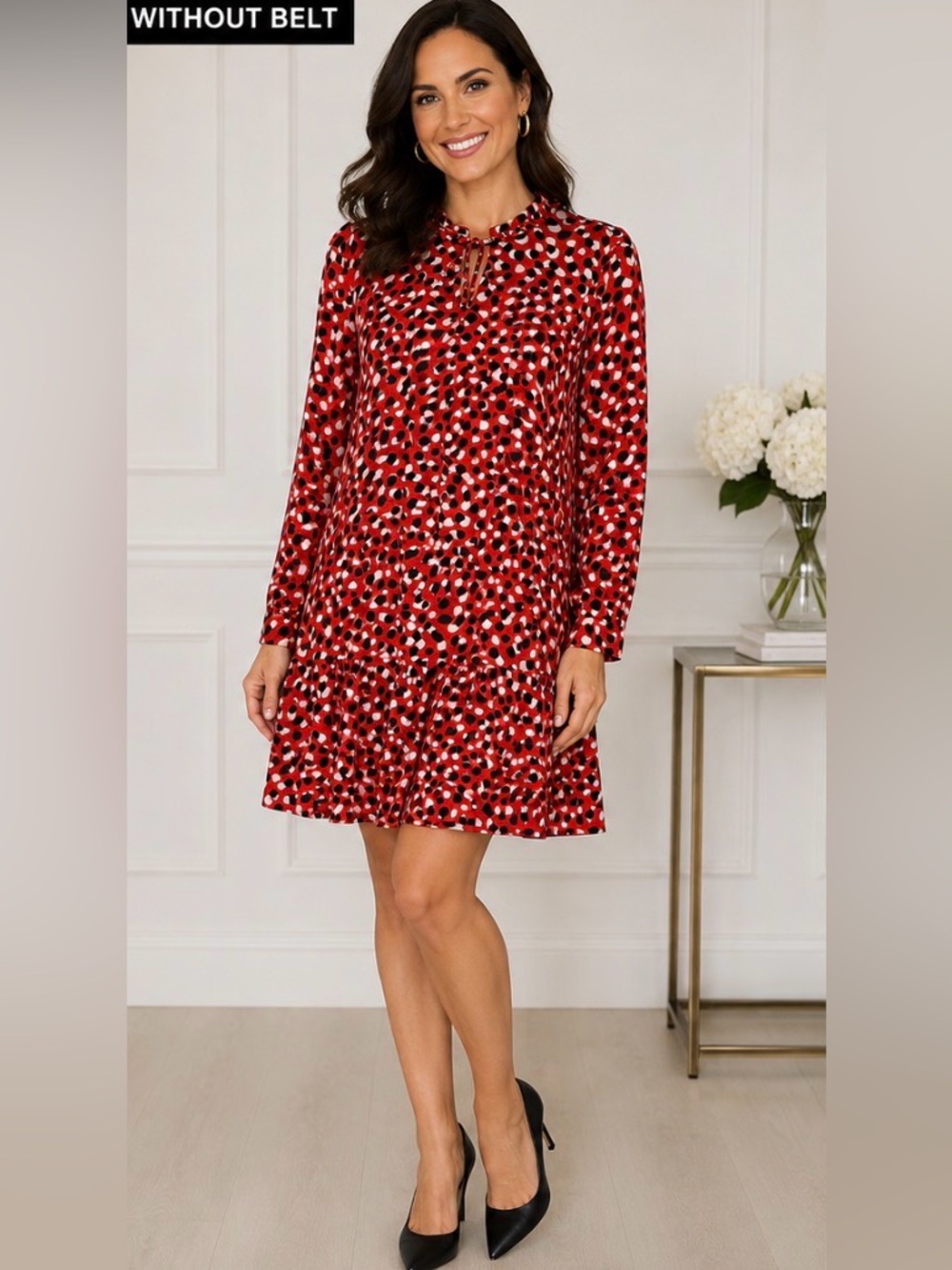 Free Assembly Red Abstract Spot Ruffle-Hem Tunic XS - Picture 2 of 14